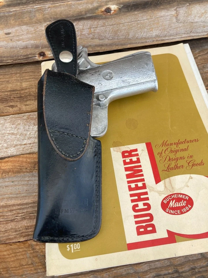 Vintage Bucheimer Federal Man Black Basketweave Leather Colt Commander Holster - Image 3 of 4