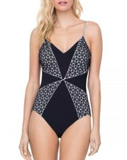  188 Profile by Gottex Black Lace Prism V-Neck One Piece Swimsuit 10 ymr2525