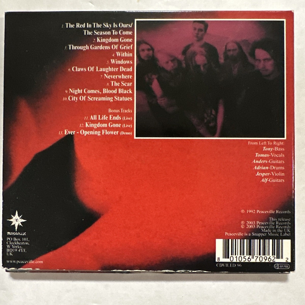 At the Gates - Red in the Sky Is Ours CD 2003 Peaceville – CDVILED