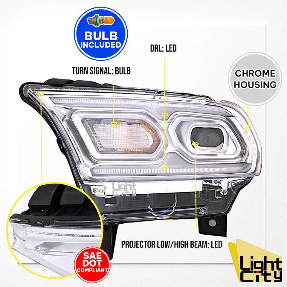 [LED con señal halógena] Para Dodge Durango 2021-2024 Faro conductor cromado LH Foto 2 de 4