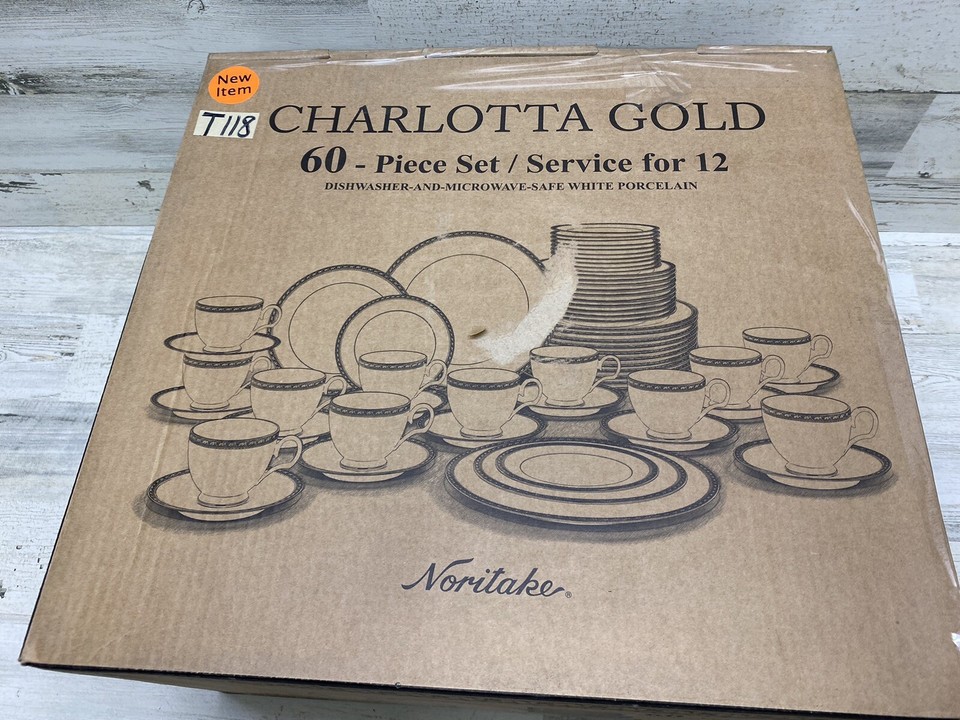 Noritake Charlotta Gold 60PC Dinnerware Set, Service for 12 New eBay