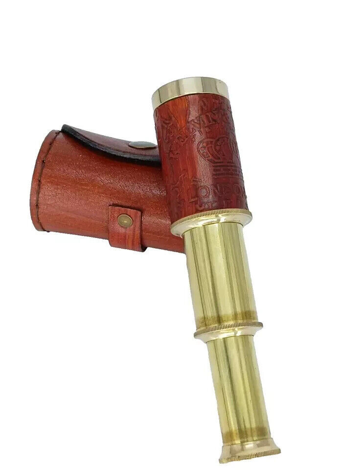 Kelvin & Hughes London 1917 Antique Brass telescope With Leather