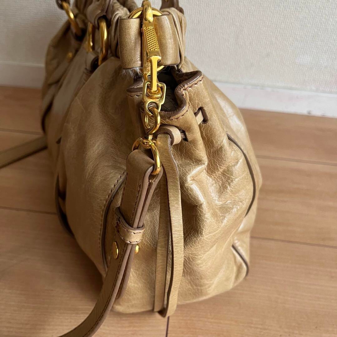 Miu Miu 2way Handbag Shoulder Bag Leather Beige Used