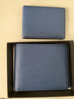 Michael Kors Men Navy Leather Slim Billfold w/ Passcase Wallet