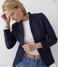 J.Crew Womens Blazer Going Out Stretch Twill Open Front Jacket Navy Blue Size 4