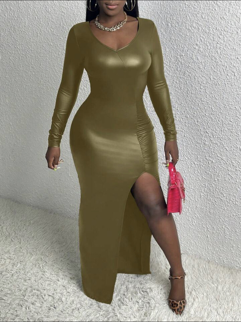 thigh split bodycon dress Army Green Slayr PU Leather Sz XS S M L XL x-sibling-handle:elisia-wrap-maxi-dress-powder-pink-1 MATERIAL SPANDEX/POLYESTER Athletic Fit Stretch Suit Size:6-18 month Set Dress + Fairy Wings + Hat