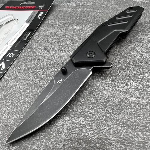 Winchester FMJ 7Cr17MoV Flipper Blade Tactical Black EDC Folding Pocket Knife