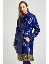 Women Trench Vinyl Shiny Gothic Coat Pvc Emo Top Quality Faux Leather Blue Coat