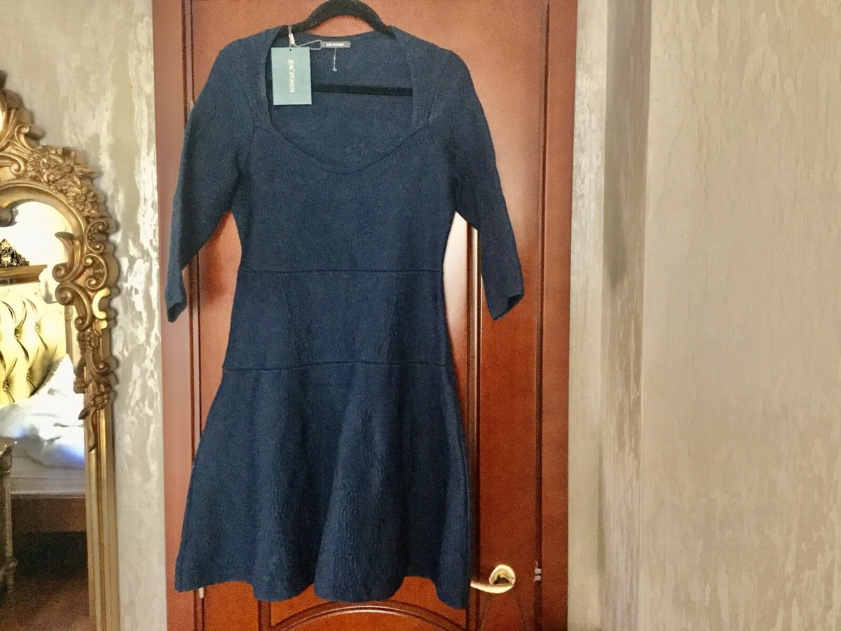 Zac Posen blue fit and flare bubble knit dress L NWT $2200