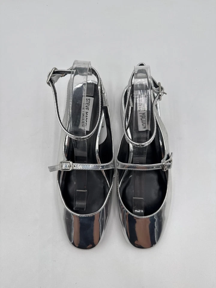Steve Madden Womens Silver Metallic Mary Jane Block Heel Shoes Size 8M - Image 4 of 4