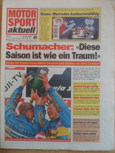MOTOR SPORT aktuell 1-7.11. 45 - 1995 Suzuka GP Schumacher Mercedes Formel 1