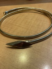 VTG 80s Geometric Buckle Gold Toned Coil Stretch Cinch Belt 25-28  X .25  XS