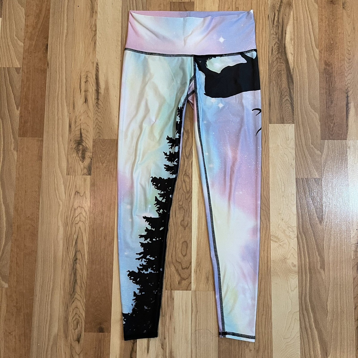 Teeki Northern Lights Moose Elk Hot Pants Leggings Tie Dye Ombre