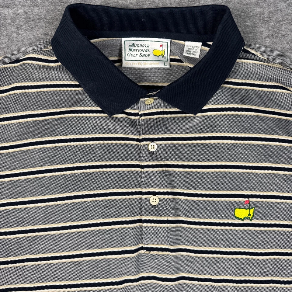 Augusta National Masters Polo Shirt Mens Large Golf Grey Black Striped EUC - Image 2 of 4