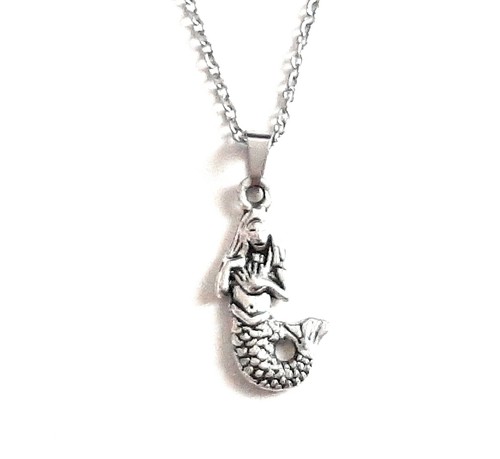 New Antique Silver Mermaid Charm Pendant Necklace 16 or 18" Chain w/ Advice Card - Picture 2 of 6