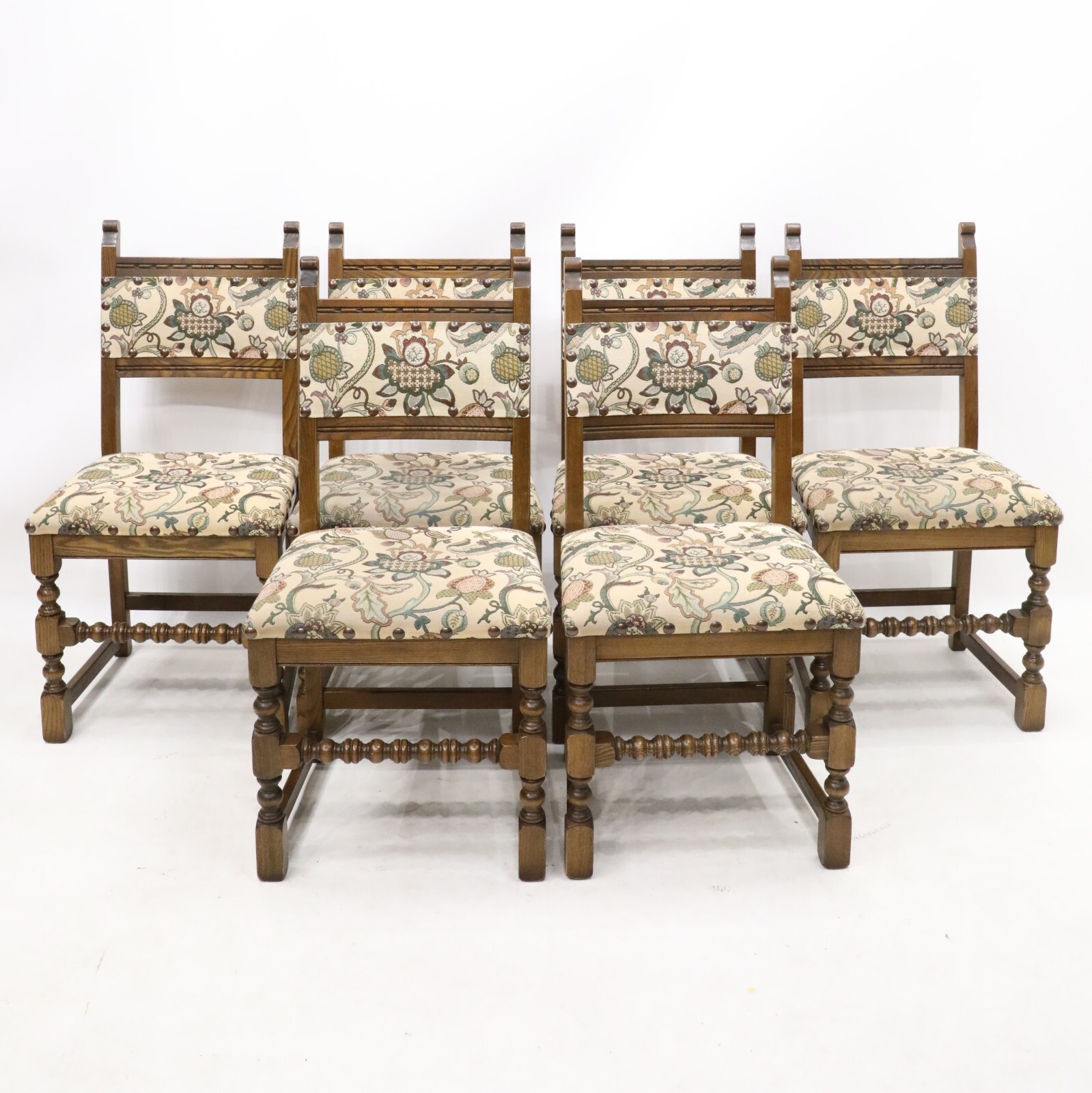 6 Old Charm Premium Dining Chairs Light Oak Studded Upholstery FREE UK