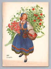 1961 Aina Stenberg Blue Dress Woman Vintage Postcard