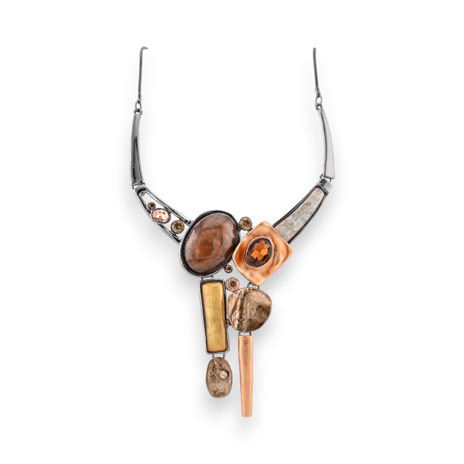 Collier métal argenté au design original marron pour femme élégante