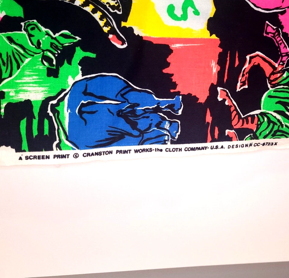 Cranston Print Works 'Save The Planet / World' 7/8 yard Neon Animal cotton USA - Image 3 of 4