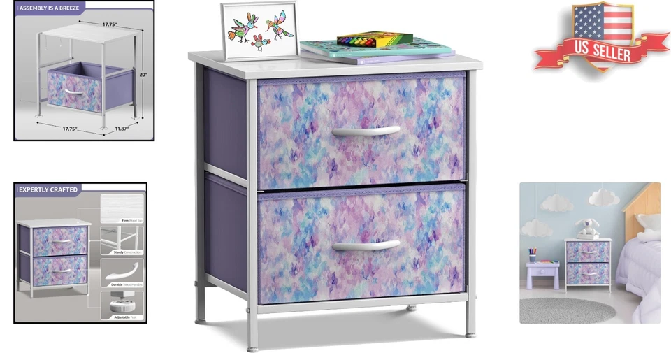 Sturdy Multipurpose Nightstand 2 Drawers - Wood Top - 11.87"d x 17.75"w x 20"h - Image 2 of 4