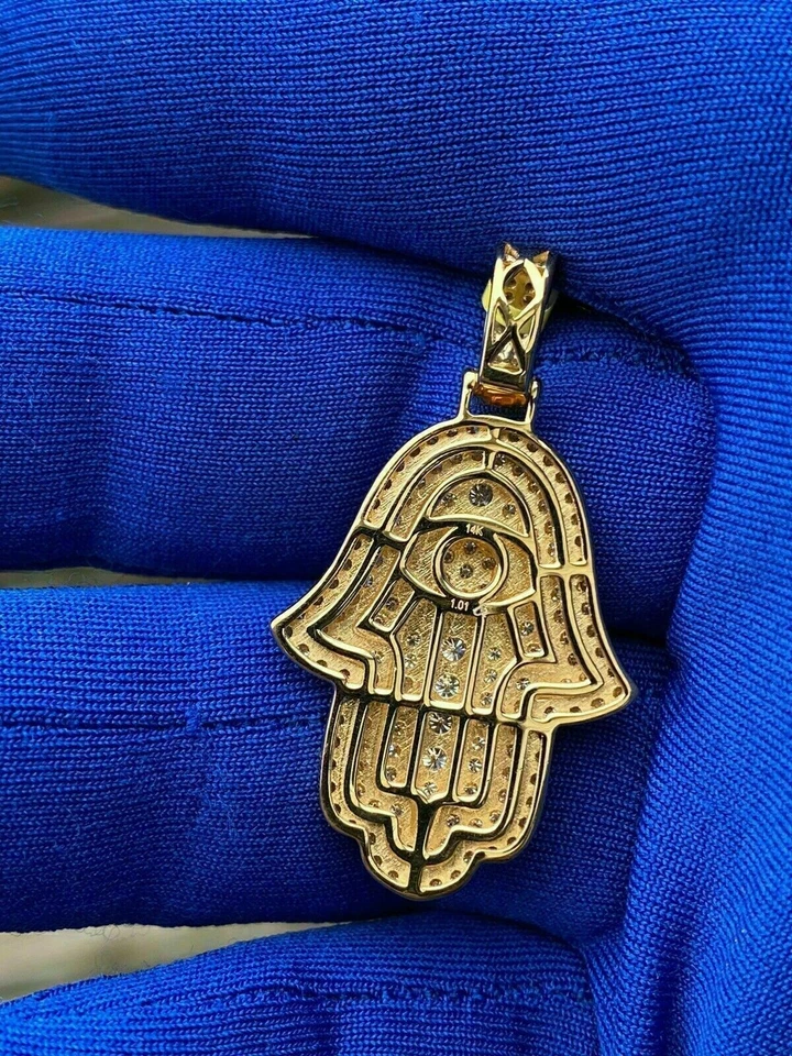 Colgante de palma de moissanita VVS1 corte redondo de 1,2 quilates cadena de 18" enchapado en oro amarillo de 14 quilates Foto 4 de 4