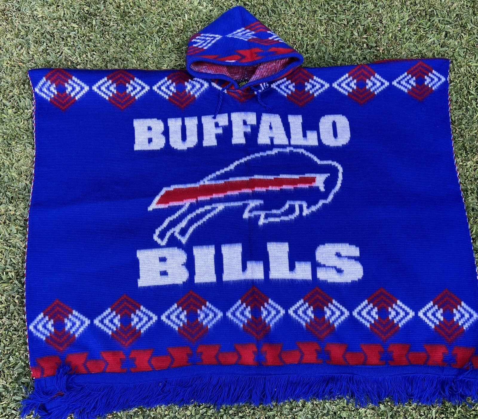 Buffalo Bills Alpaca Wool Poncho, Unisex Hooded Made In Ecuador.