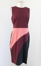 Ann Taylor Burgundy Peach Black Color Block Sheath Dress Size 6 Career Office