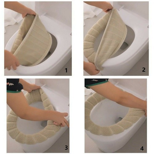 Funda de asiento de inodoro almohadilla suave funda de tela de punto baño nueva alfombra cálida invierno - Imagen 2 de 15