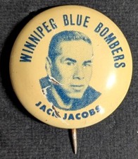 1953 Winnipeg Blue Bombers Team Issued Player Pinback Indian Jack Jacobs HOF CFL