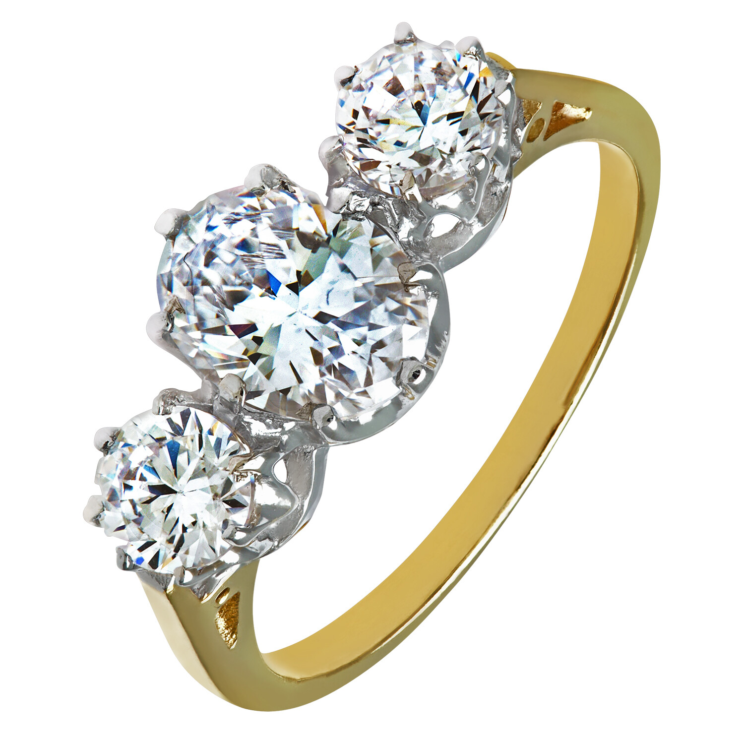 9ct Yellow Gold Oval Cubic Zirconia Trilogy Engagement Ring | eBay UK