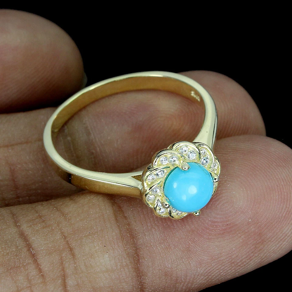 925 Sterling Silver Ring Round Blue Turquoise 6mm Gemstone Jewelry Size 9.5 - Image 3 of 4