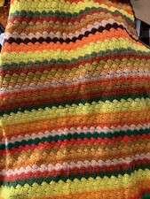 Afghan 74  x 48  yellow, orange, green and Brown - hand crocheted blanket Throw
