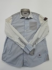 Napapijri Men Light Blue Button-Up Shirt Size L Casual Cotton