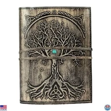 Handcrafted Leather Journal - Refillable Tree of Life Notebook, Lined, 6" x 8