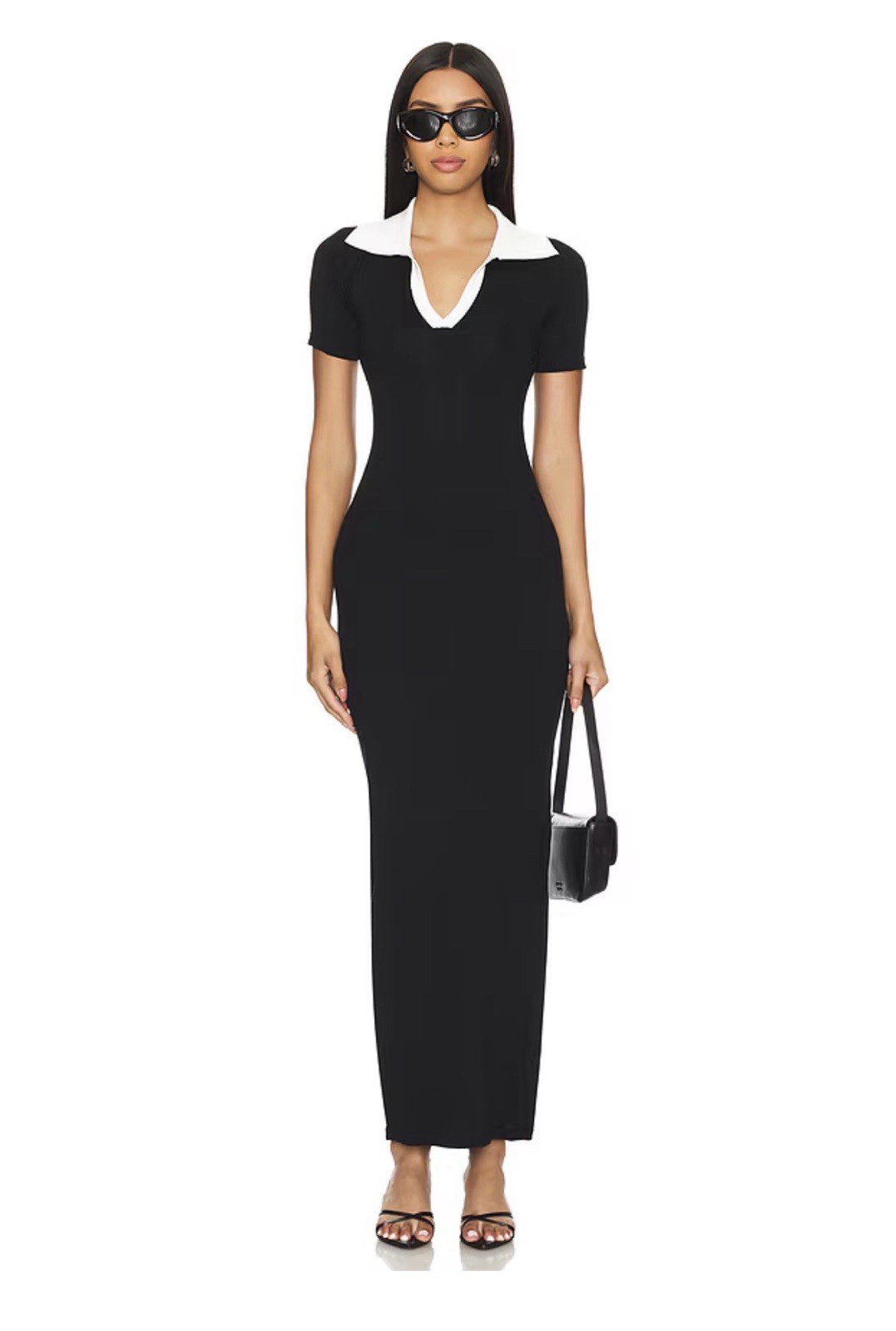 ALL THE WAYS Rava Maxi Dress Long Collared Short Sleeve Black/White Size S