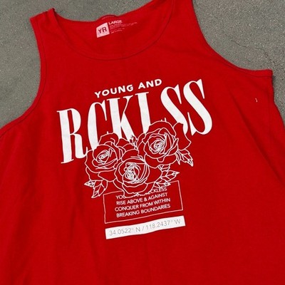 Young & Reckless Red Graphic Tank Top Roses Streetwear Men s Large