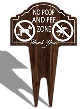 No Poop and Pee Zone Sign Double Sided Clean Up Small Signage, wooden,brown