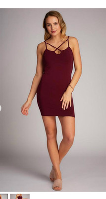 C'est Moi Bamboo Cross Front Cami Slip Dress Bordeaux OS Fits Most
