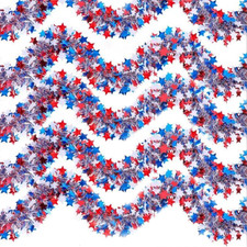 Patriotic Tinsel Garland 4Th of July Decorations - 5 Pack 32.8FT Red White Blue