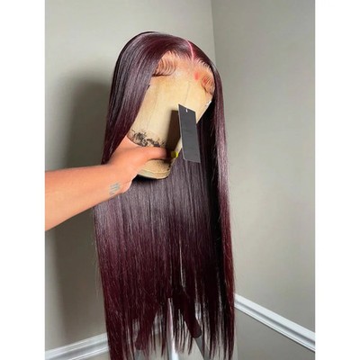 99J Burgundy Straight Lace Front Wig HD Transparent Pre Plucked With Baby Hair
