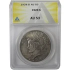 1928 Peace Silver Dollar AU 53 ANACS $1 Coin SKU:I24478