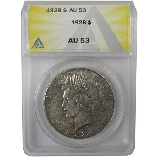 1928 Peace Silver Dollar AU 53 ANACS $1 Coin SKU:I24478