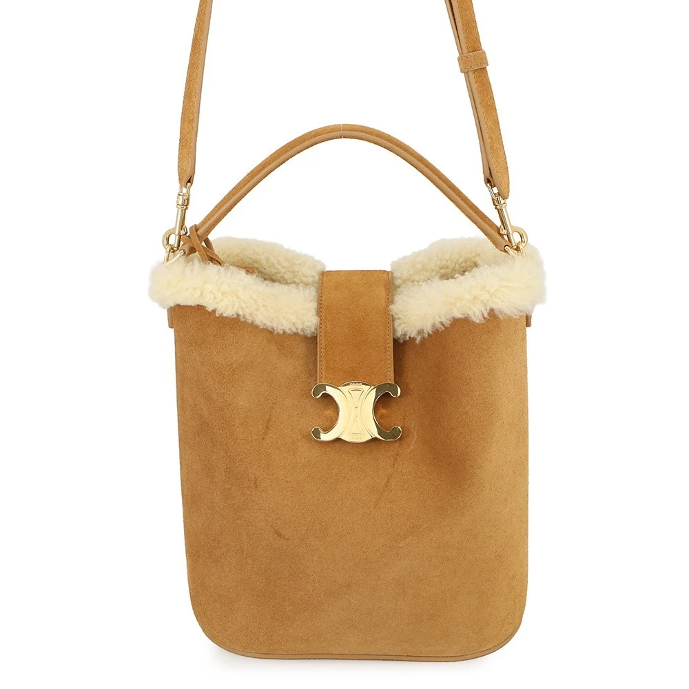 Celine — CELINE Louise 2-way Bag Size Medium Suede/Shearling Cigarette/Cream 116613GF...