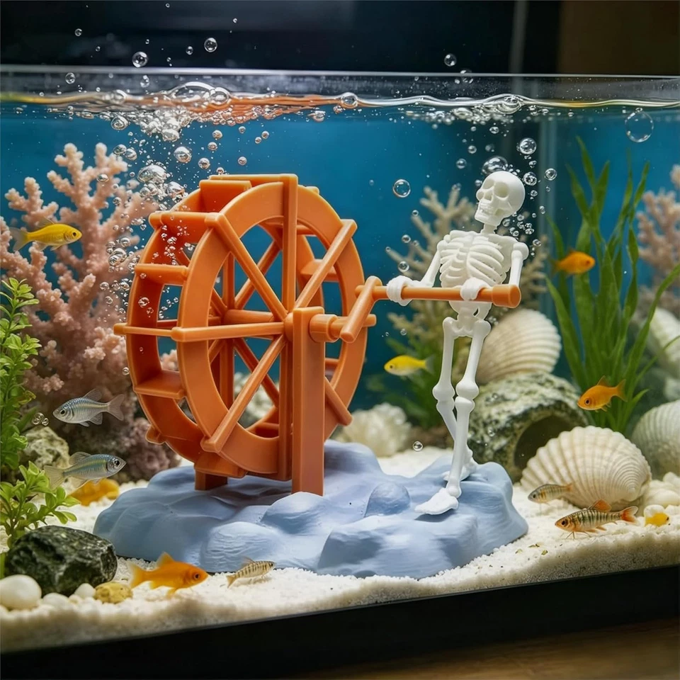 Dynamic Skeleton Bubbler Aquarium Decoration, Air Driven Moving Action Fish T... - image 1 of 1
