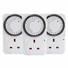 24 Hour Plug In Mechanical Timer Switch UK Socket for Lights & Appliances - 3pc
