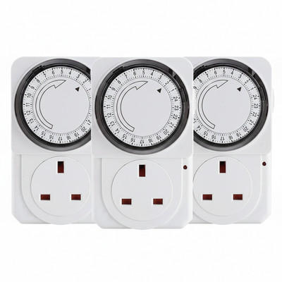 Mechanische Zeitschaltuhr 24 Stunden zum Einstecken UK Steckdose für Lichter & Geräte - 3 Stück