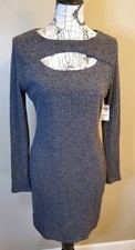 Charlotte Russe Women L Gray Ribbed Cutout Bodycon Dress Y2K NWT Made USA