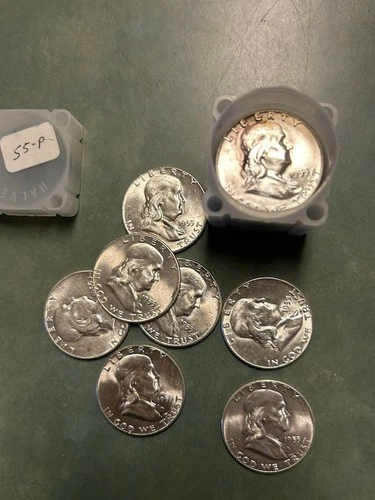 Franklin Half Dollar 1955 Philadelphia Silver, Uncirculated 50C Lot US Coins