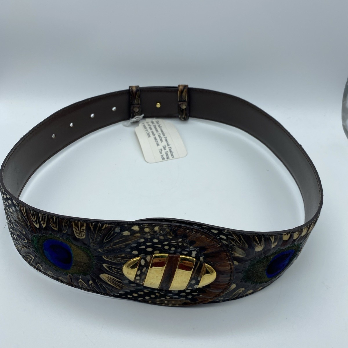 Vintage Lee Sands‎ Hawaii Peacock Pheasant Feather Statement Belt Women\'s Small Lee Sands Hawaii Genuine Pheasant Belt Women main image 3