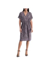 COLLECTION BY BOBEAU Womens Gray Short Sleeve Below The Knee Faux Wrap Dress S